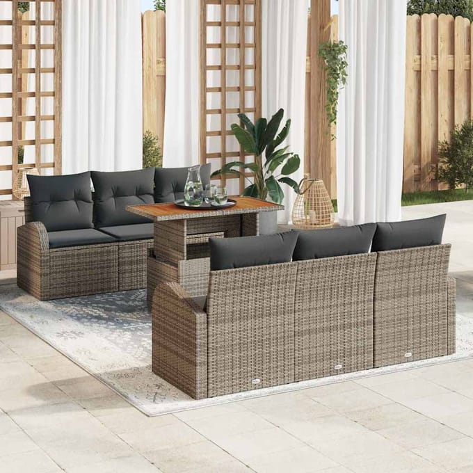 vidaXL Tuinbank Set met kussen 7 pcs Grijs