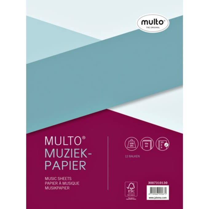 Multo Interieur muziekpapier A4- pak 50 vel - 80 gram - 23-gaats