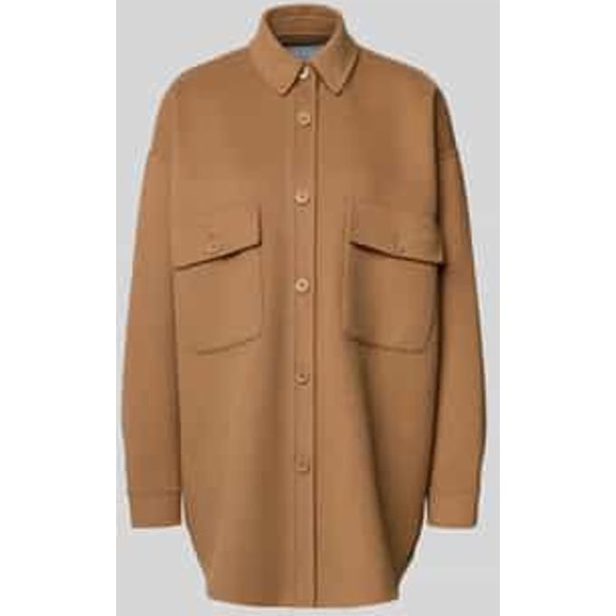 Oversized overhemdblouse met opgestikte borstzakken van wolmix - curated by Maja Weyhe
