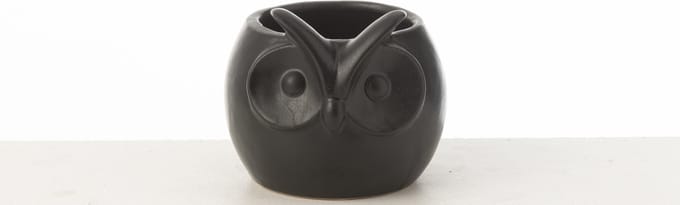 J-Line bloempot Uil - porselein - zwart - small - Ø 11 cm
