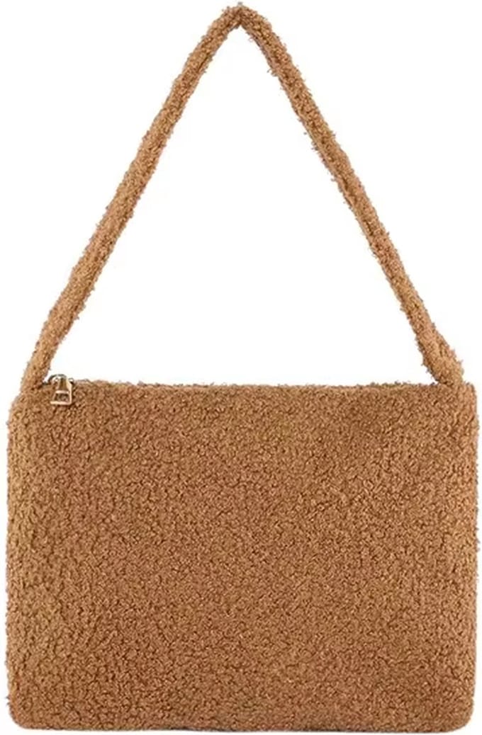 Boucle Tasje - Cognac Bruin | Schoudertas / Handtas | 27 x 20 x 4 cm | Polyester / Acryl