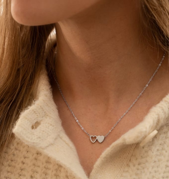 Kinderketting twee hartjes | Stainless Steel Zilver