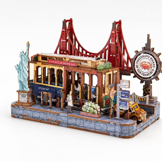 3D Houten Puzzel Cable Car – DIY San Francisco Tram Miniatuur Bouwpakket met Licht – 203 Stukjes