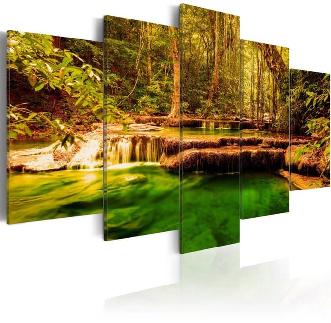 Schilderij - Schoonheid van de Natuur , Waterval , 5 luik , 2 maten , Multikleur , Wanddecoratie