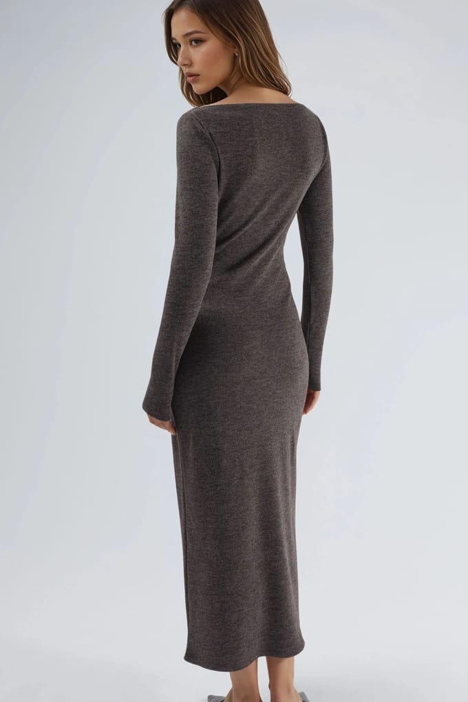 Drapé Gedetailleerde Boothals Maxi-Jurk