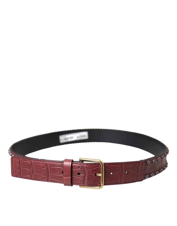 Dolce & Gabbana Bruine Alligatorleren Riem met Studs en Metalen Gesp