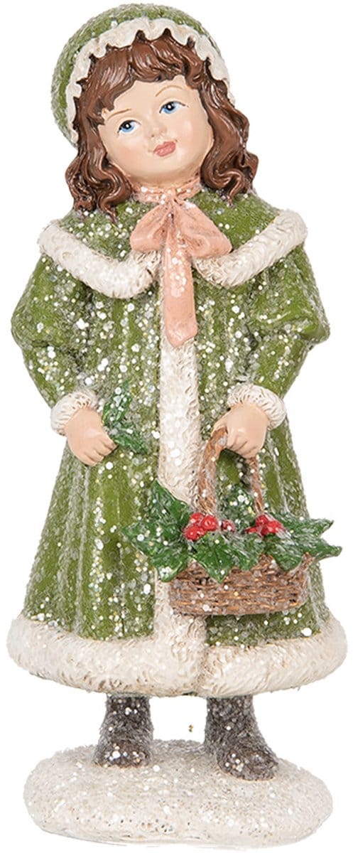 Clayre & Eef Decoratie Beeld Meisje 8x9x19 cm Groen Kunststof