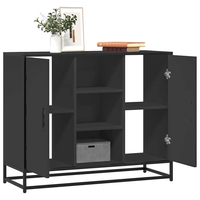vidaXL - Dressoir - 92x35x76 - cm - bewerkt - hout - zwart