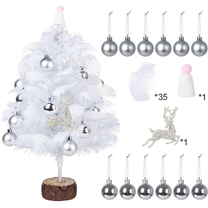 Veer Kerstboom met Lichtsnoer Kunstmatige Kerstboom Decoratie Gesimuleerde Desktop white