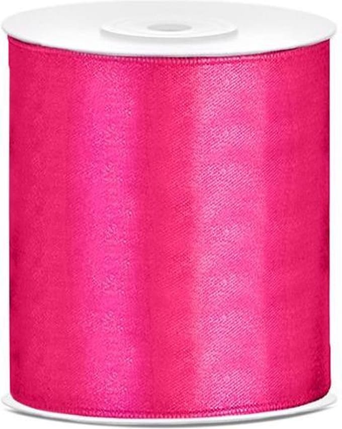 Partydeco - Satijn lint Fuchsia 100mm/rol 25m