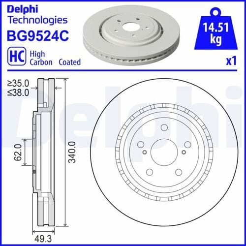 Remschijf DELPHI BG9524C, 1 stuk