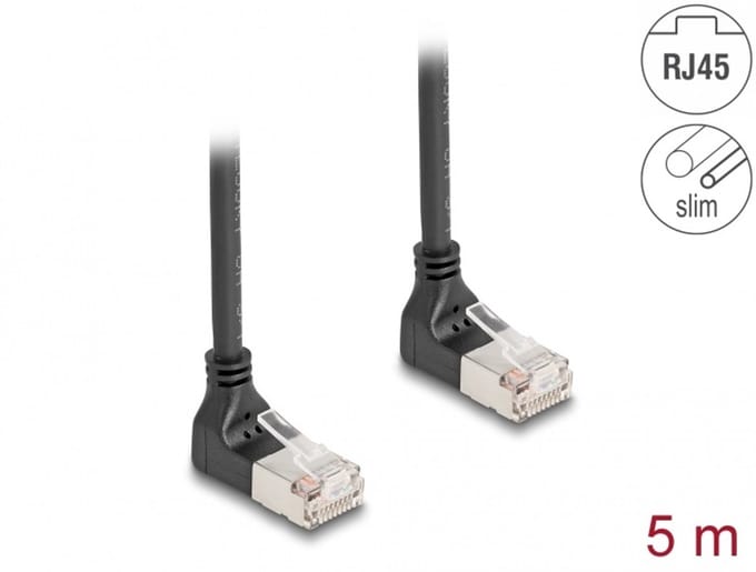 Delock RJ45 Network Cable Cat.6A S/FTP Slim 90° upwards / upwards angled 5 m black