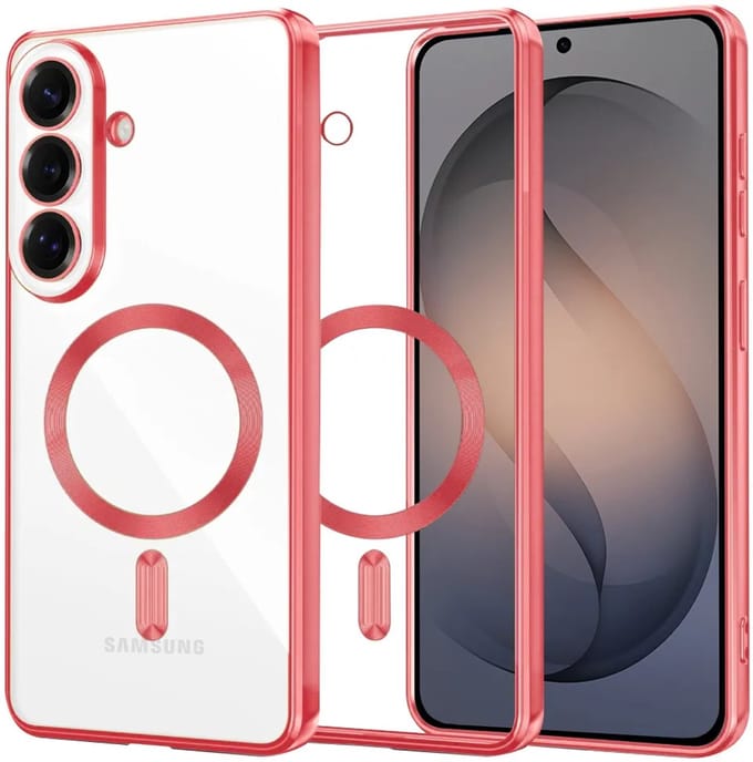 Hoesje geschikt voor Samsung Galaxy S26 - Techsuit Luxury Crystal Back Cover - Geschikt voor MagSafe - Transparant/Rood