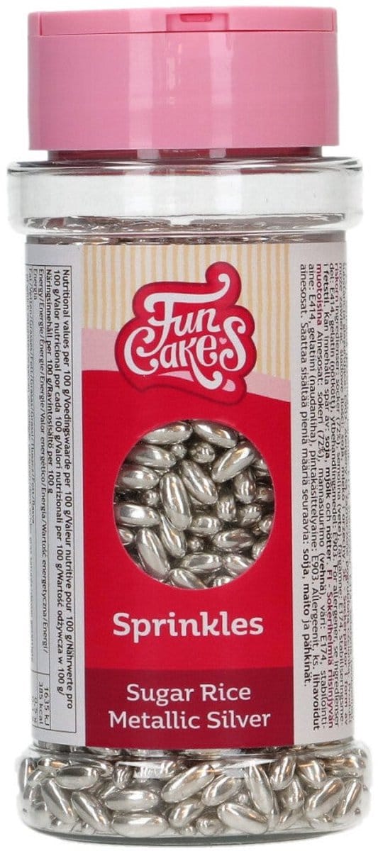 FunCakes Sugar Rice - Metallic Silver - 80 g - Sprinkles - Eetbare Taartdecoratie