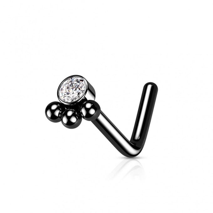 Neuspiercing PVD L-bend 3 Beaded Ball Cluster 0.8x6x3 - zwart - LMPiercings