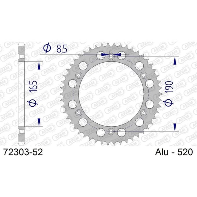 Aluminium tandwiel achter Afam 520 52 dents