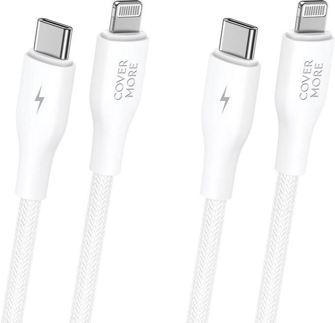 Usb-c naar Lightning kabel - Oplaadkabel geschikt voor iPhone - Snellader - Oplaadkabel - Stevig - Nylon - 1m - Wit - 2 stuks