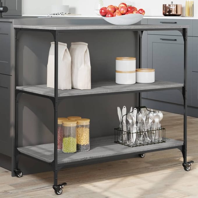 vidaXL - Keukentrolley - 102x50x95 - cm - bewerkt - hout - grijs - sonoma - eiken