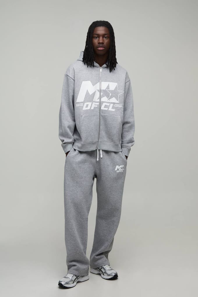 Oversized Trainingspak Met M-ster Ritshoodie En Rechte Pijpen | Grey Marl | Size Medium