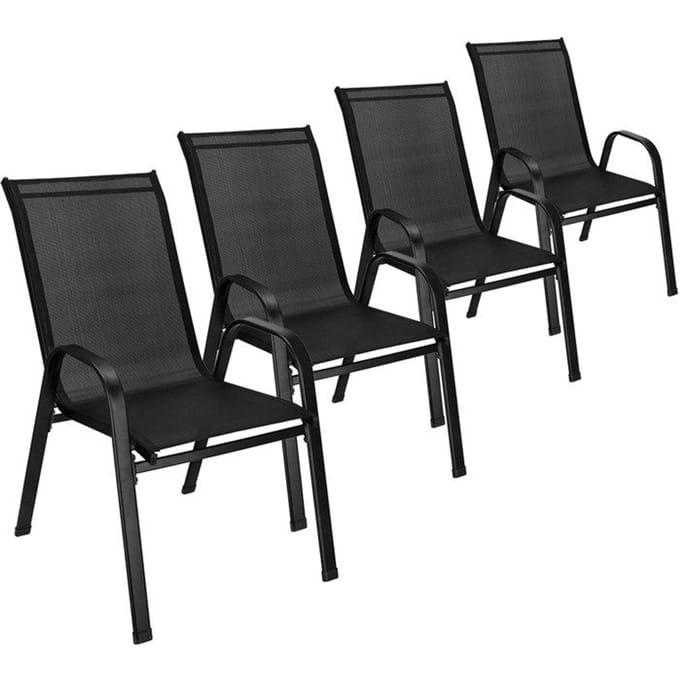 Springos Tuinstoel | Tuinstoelen | Tuinstoel Buiten | Staal | Textiel | 4 Stuks | 120 Kg