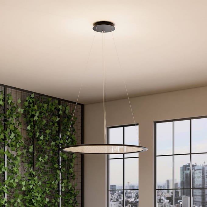 Deko-Light LED hanglamp PANEL, zwart, Ø 63 cm, metaal, CCT dimbaar 50 W