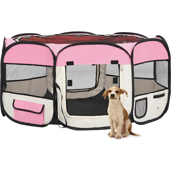 vidaXL - Hondenren - inklapbaar - met - draagtas - 145x145x61 - cm - roze