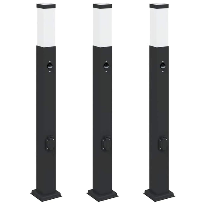 vidaXL Bolderverlichting met sensor en stopcontact 3 stuks 80 cm zwart IP44