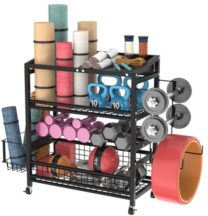 Verstelbare halterstandaard en yoga mat organizer voor thuisfitness