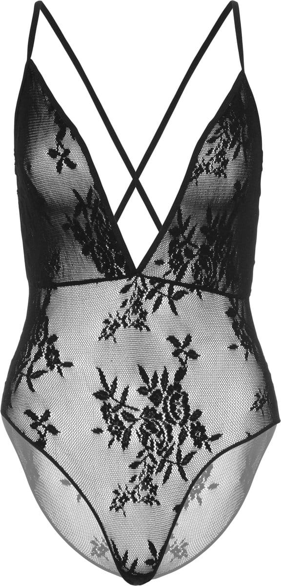 Deep V floral lace teddy