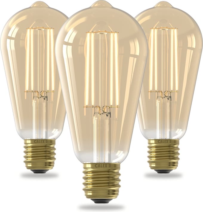 Calex - Dag- en Nacht Sensor Verlichting - Set van 3 Stuks - Functionele LED Lamp, Rustiek Goud ST64, E27 Fitting, 4.5W, Extra Warm Wit Licht (2100)
