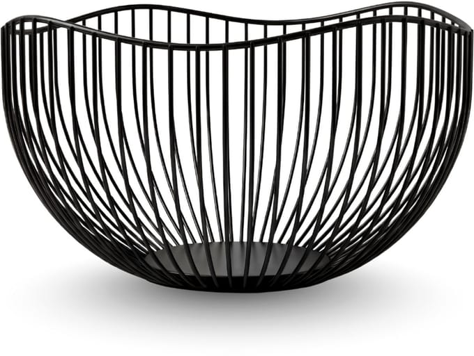 Baulk® - Fruitschaal zwart – Fruitmand – Metaal – Modern – Medium – 25cm - Golvend recht
