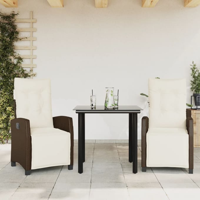 vidaXL - 3-delige - Tuinset - met - kussens - poly - rattan - bruin