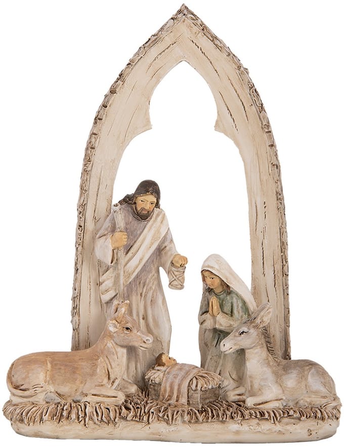 Clayre & Eef Kerstdecoratie Beeld Kerstgroep 18x7x22 cm Beige Kunststof