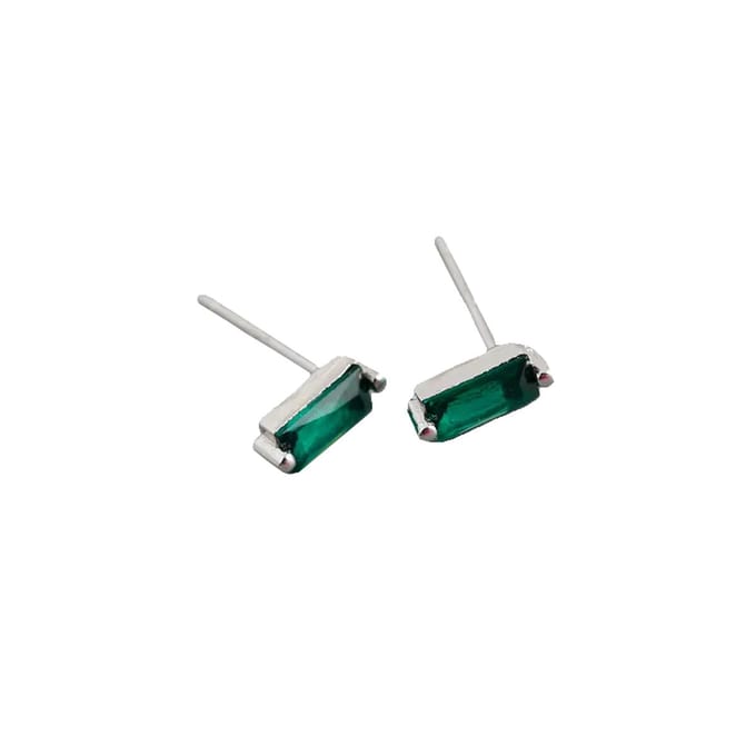 YOLA Stud Oorbellen | Groen/Zilver | 7,8 x 3 mm | 925 Silver