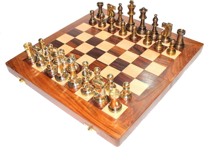 14-inch Collectible Wooden Folding Chess Board with Brass Pieces