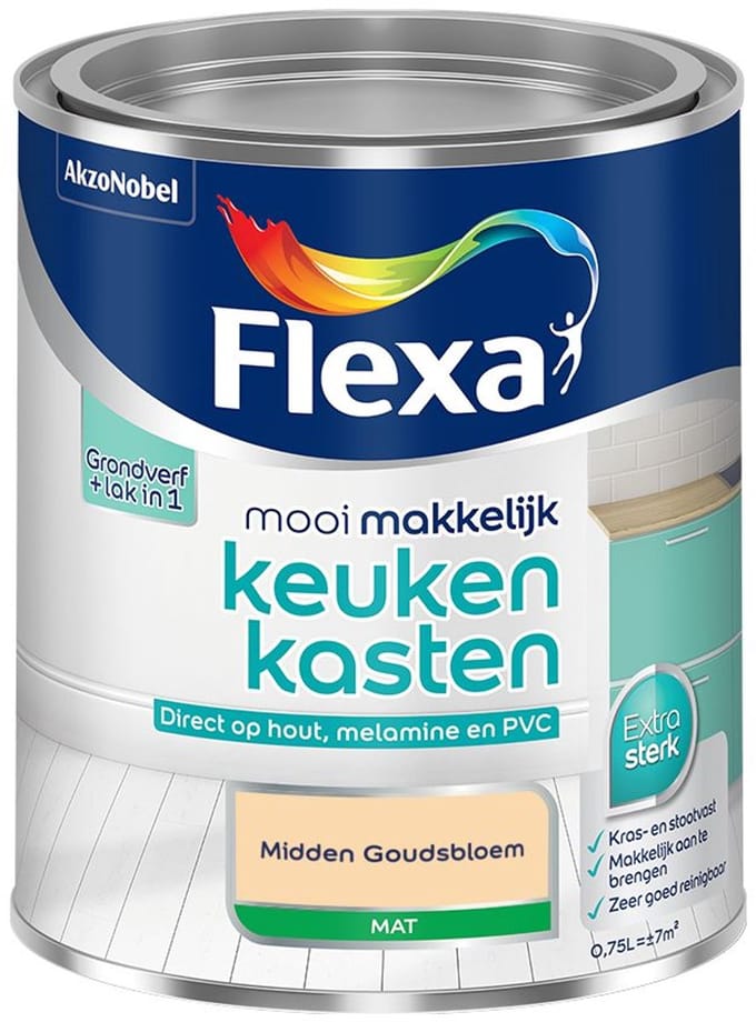 Flexa - Mooi Makkelijk Keukenkasten Mat - Midden Goudsbloem - Mengverf - 750 Ml