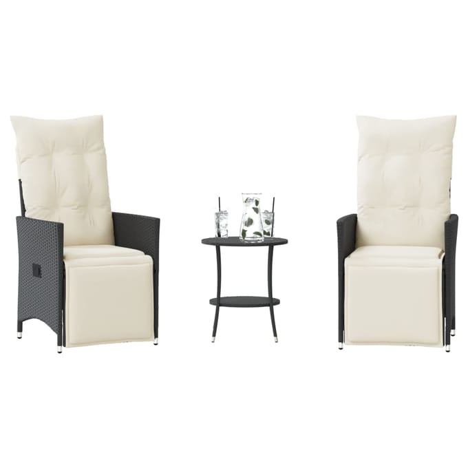 vidaXL - 3-delige - Bistroset - met - kussens - poly - rattan - zwart