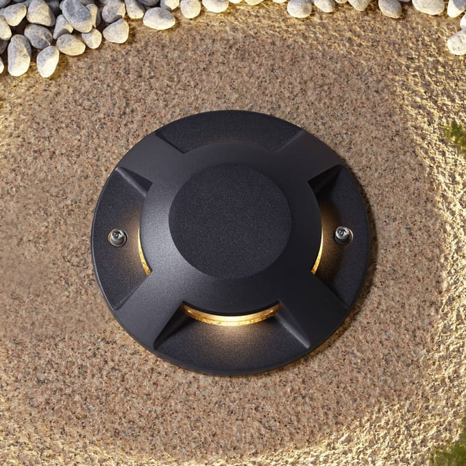 Lucande LED-grondspot Jeffrey, zwart, 4 lichtuitgangen