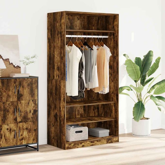 vidaXL - Kledingkast - 100x50x200 - cm - bewerkt - hout - gerookt - eikenkleurig