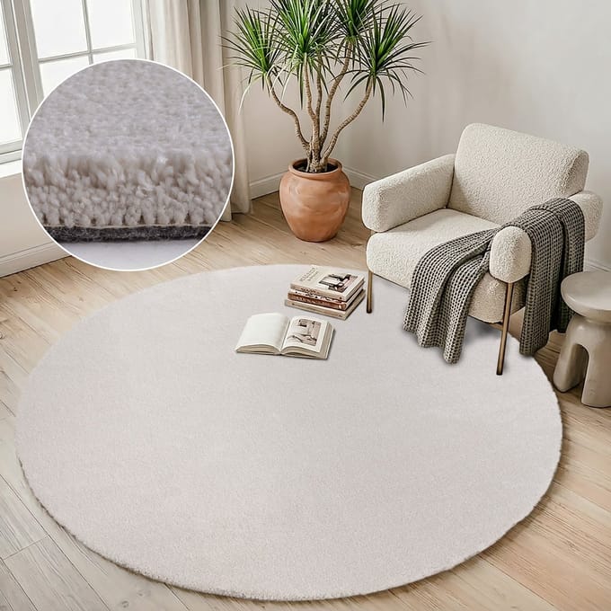 Comfy Premium - Rond Luxe Effen Vloerkleed Wasbaar Uni Creme- 240 CM Ø