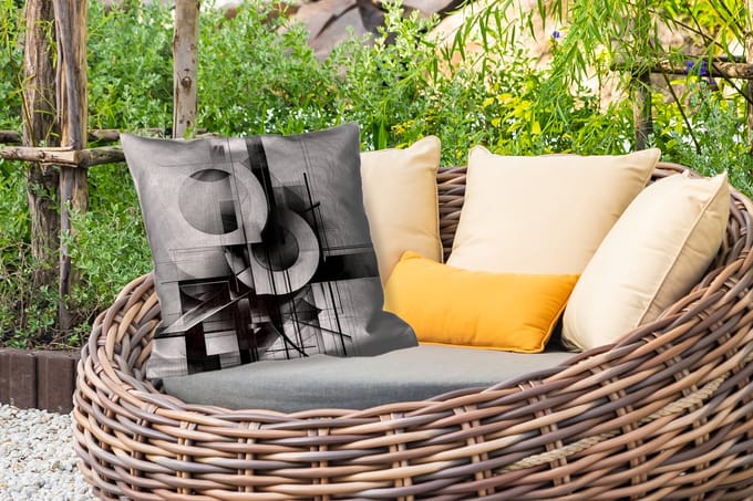 Sierkussen Buiten - Abstract - Kunst - Modern - Zwart wit - 60x60 cm - Weerbestendig