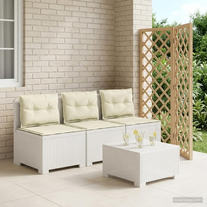 vidaXL - 3-Zits - Tu - bank - met - Kussens - Rattan - Look - 3-zits - PP - Wit