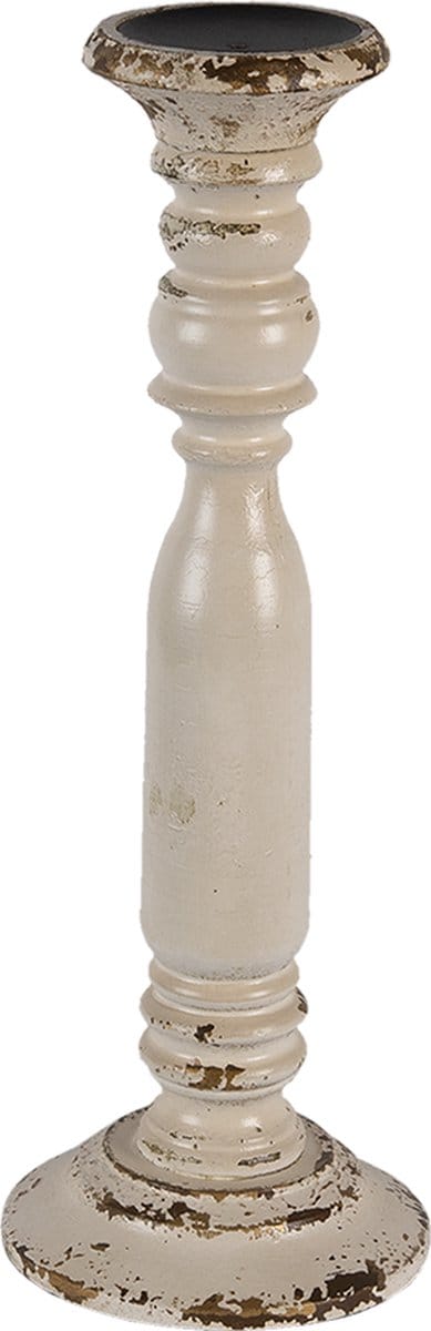 Clayre & Eef Kandelaar Ø 15*42 cm Wit Hout Kaarsenstandaard Kaarsenhouder