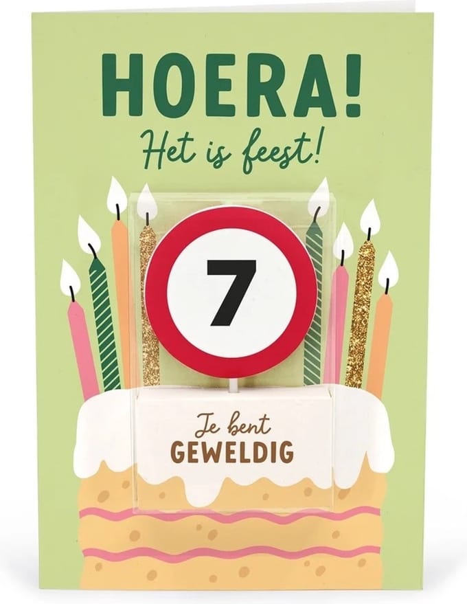 Verjaardagskaart met kaars | 7 jaar | Je bent geweldig