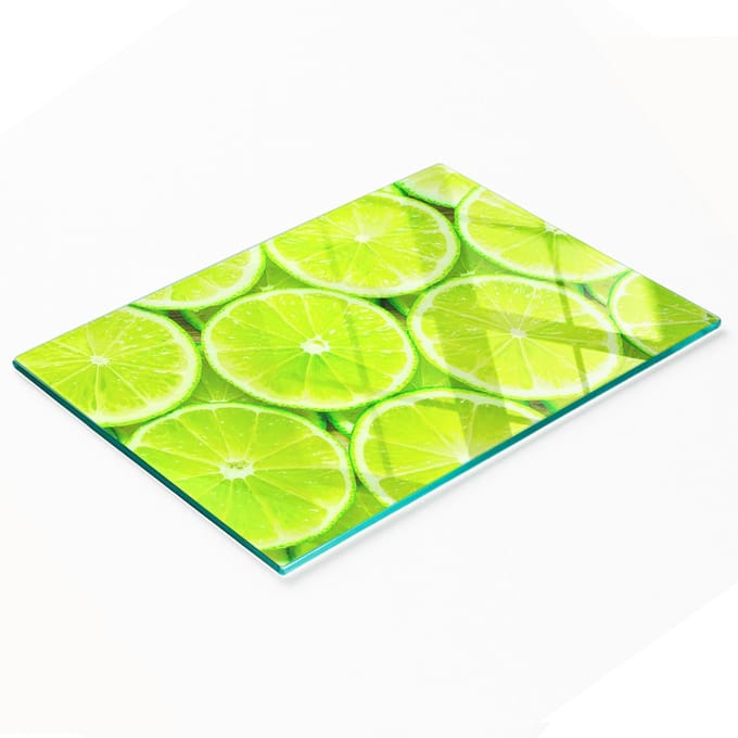 Glazen snijplank met decoratieve limoenprint, 80x52 cm
