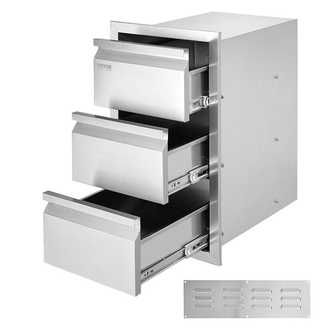 Acier Inoxydable 201 Tiroir à Triple Accès Îlot de Cuisine Extérieure BBQ 19 L x 26 H