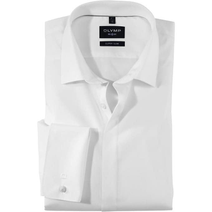 OLYMP No. Six super slim fit overhemd - dubbele manchet - wit - Strijkvriendelijk - Boordmaat: 36