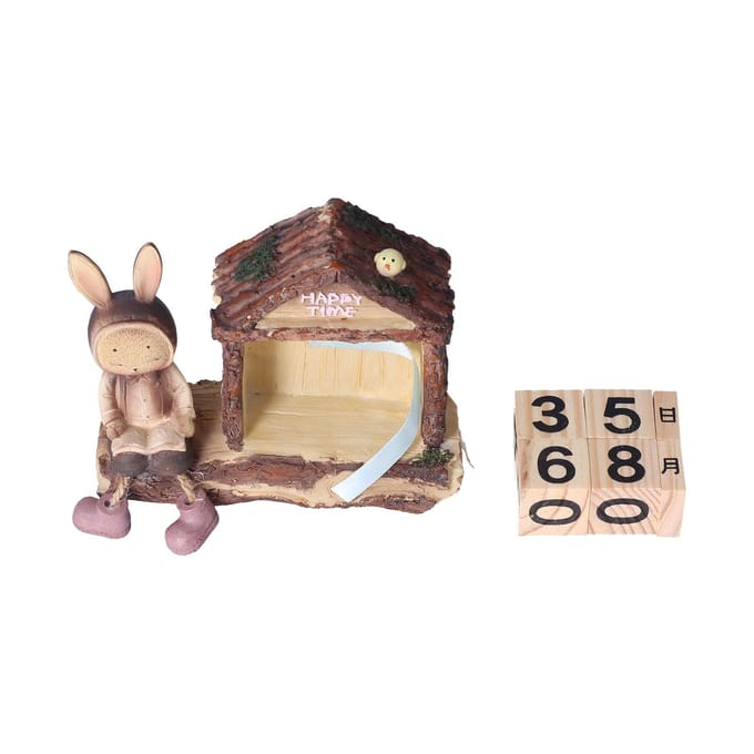 Calendrier Maison Lapin Mignon Dessin Animé Bloc en Bois Décoration Maison Calendrier pour Bureau Bureau beige