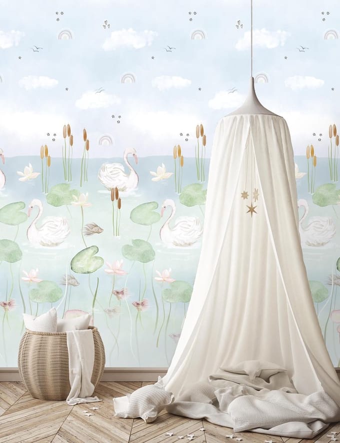 INGK - Kate & Andy - Behang - Swan Pond (bleu)