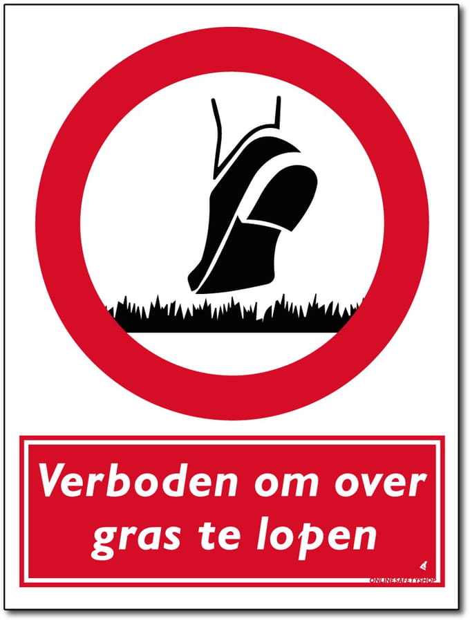 Gras bord - Verboden te lopen - Forex - 30 x 40 cm - Weerbestendig